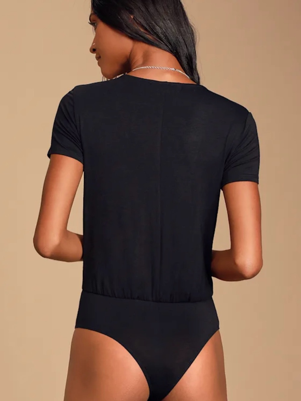 Lulus Marren Black Short Sleeve Surplice Bodysuit - Size M - Picture 4 of 5